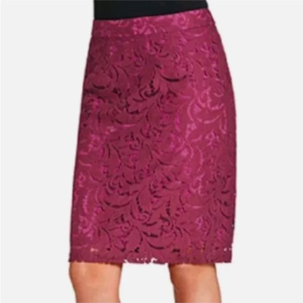 CAbi Frolic Lace Pencil Skirt in Plumberry